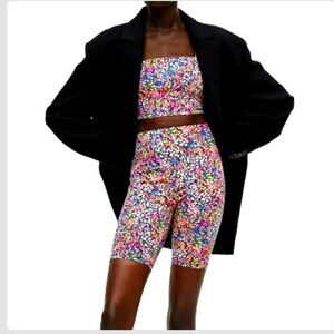 H&M Mini Floral Crop Top (XS) & Biker Shorts (S)